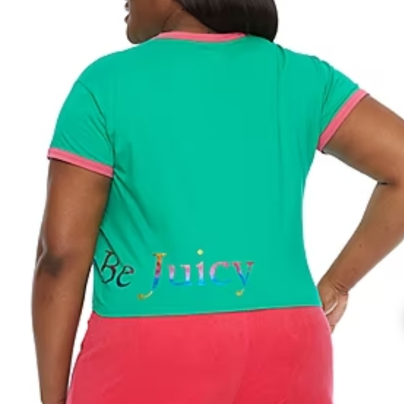 JUICY BY JUICY COUTURE RINGER WOMEN'S PLUS CREW NECK SHORT SLEEVE T-SHIRT, 2X 3X - Picture 2 of 3